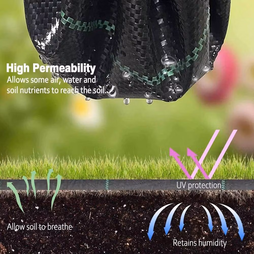 FLAVORA Heavy Duty Black Weed Control Membrane for Gardens, 2m x 50m – 4