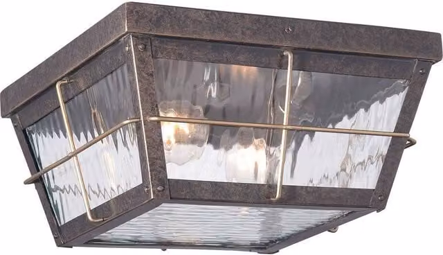 Elstead Cortland 2 Light Outdoor Flush Mount Ceiling Lantern in Bronze with Transparent Glass and E27 Bulb Holder