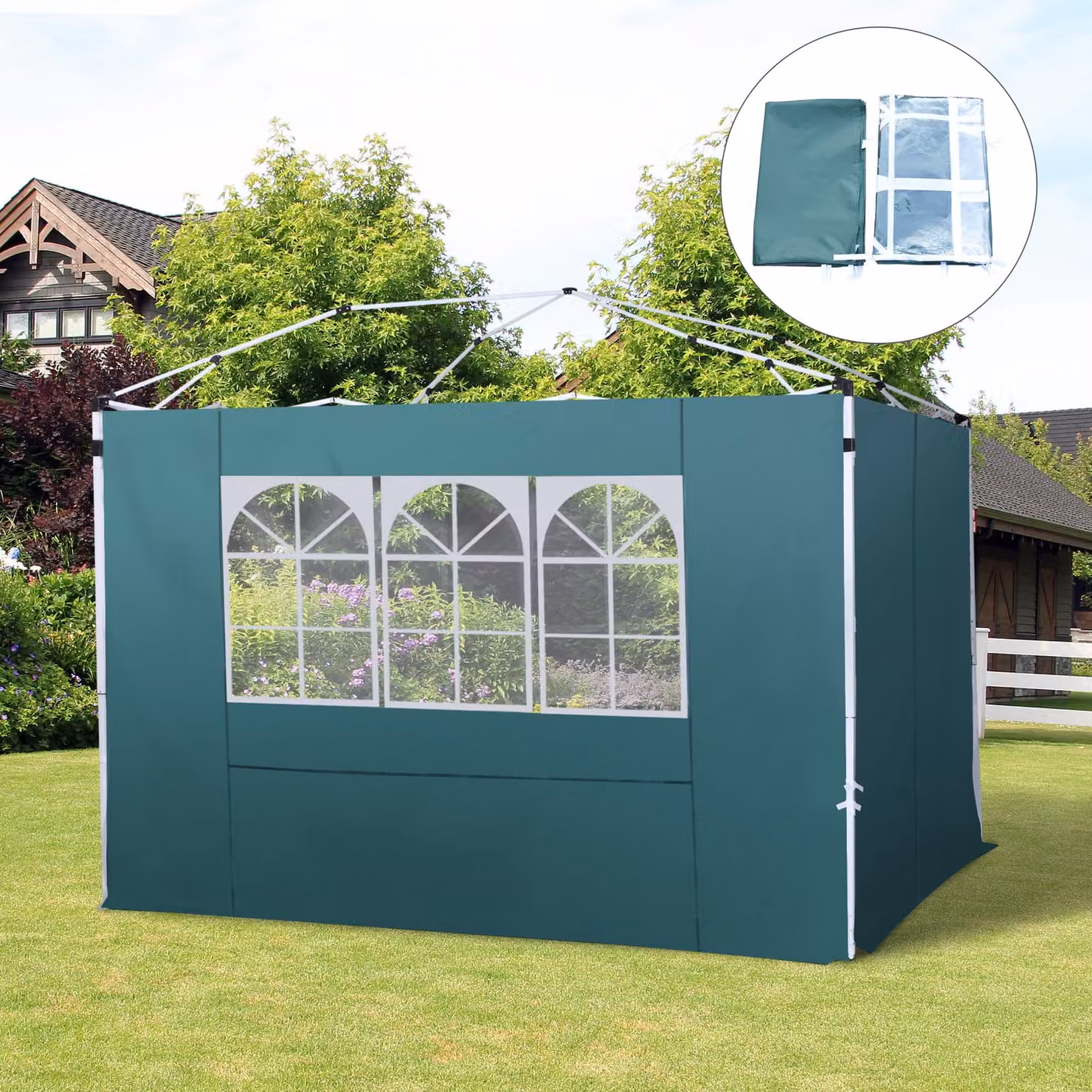 Outsunny Green 3m Gazebo with Exchangeable Side Panel, W: 300 cm, D: 200 cm, H: 200 cm – 2