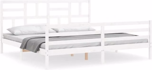 Berkfield Home Super King Size Solid Pine Wood Bed Frame with Headboard in White