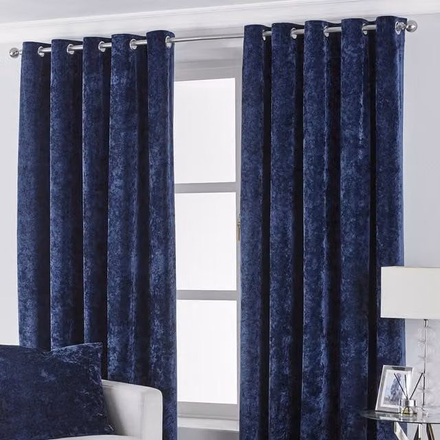 Make It A Home Verona Navy Blue Crushed Velvet Thermal Insulating Eyelet Curtains, Width: 137 cm, Height: 229 cm