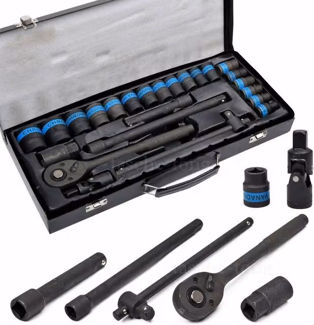 SPETLEK Heavy Duty 1/2 inch Ratchet Wrench Socket Set 8-32mm in Black – 1