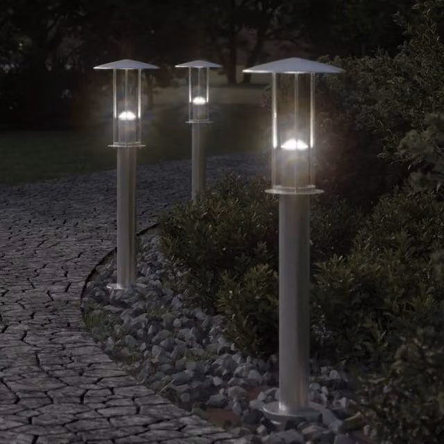 Berkfield Home Silver Stainless Steel Outdoor Floor Lamp, Height: 60 cm – 1