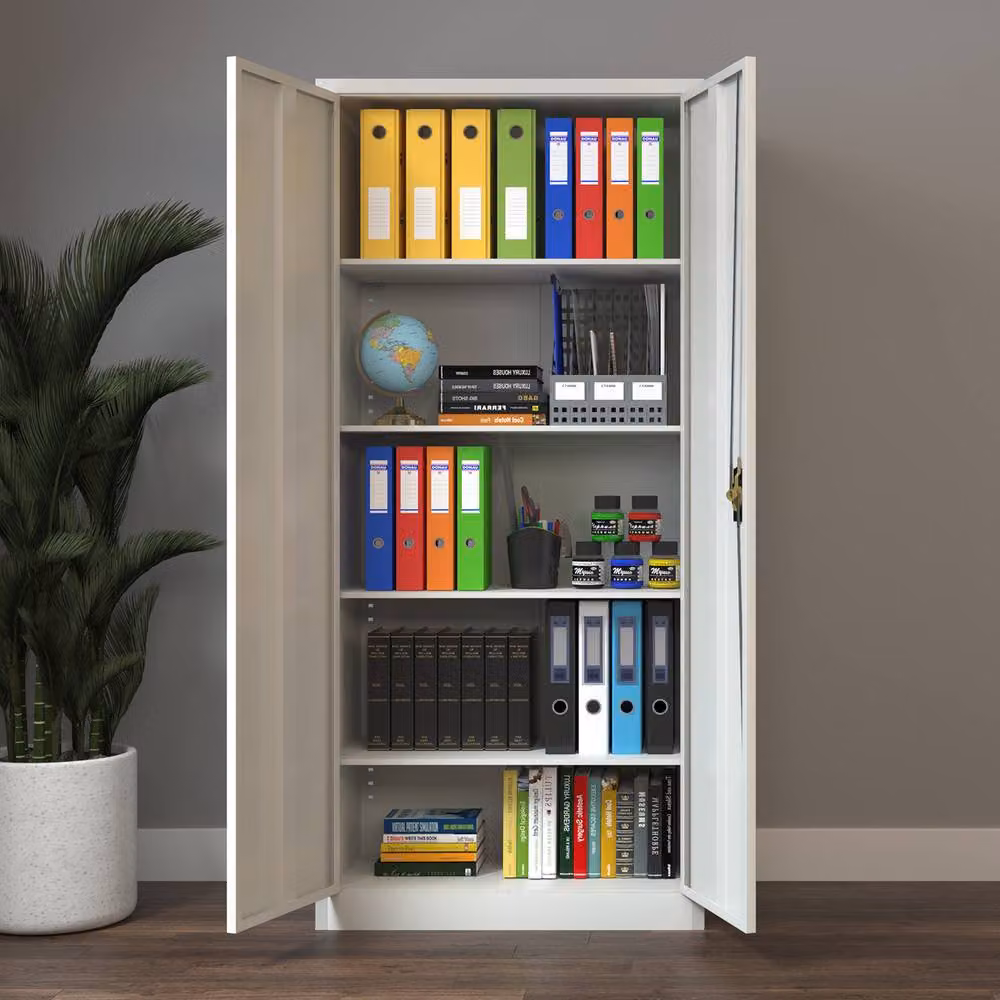 STILVORA Lockable Metal Filing Cabinet with Adjustable Shelves and Hinged Doors in Grey or White, H 175 x W 40 x D 40 cm – 3