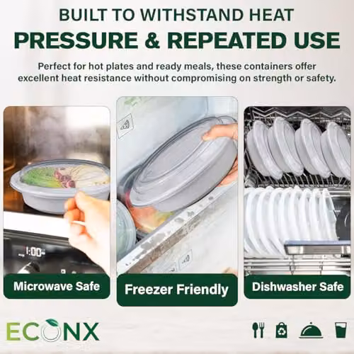 ECONX 10 Pack White Round Plastic Meal Prep Containers with Airtight Lids, 24oz Each – 4