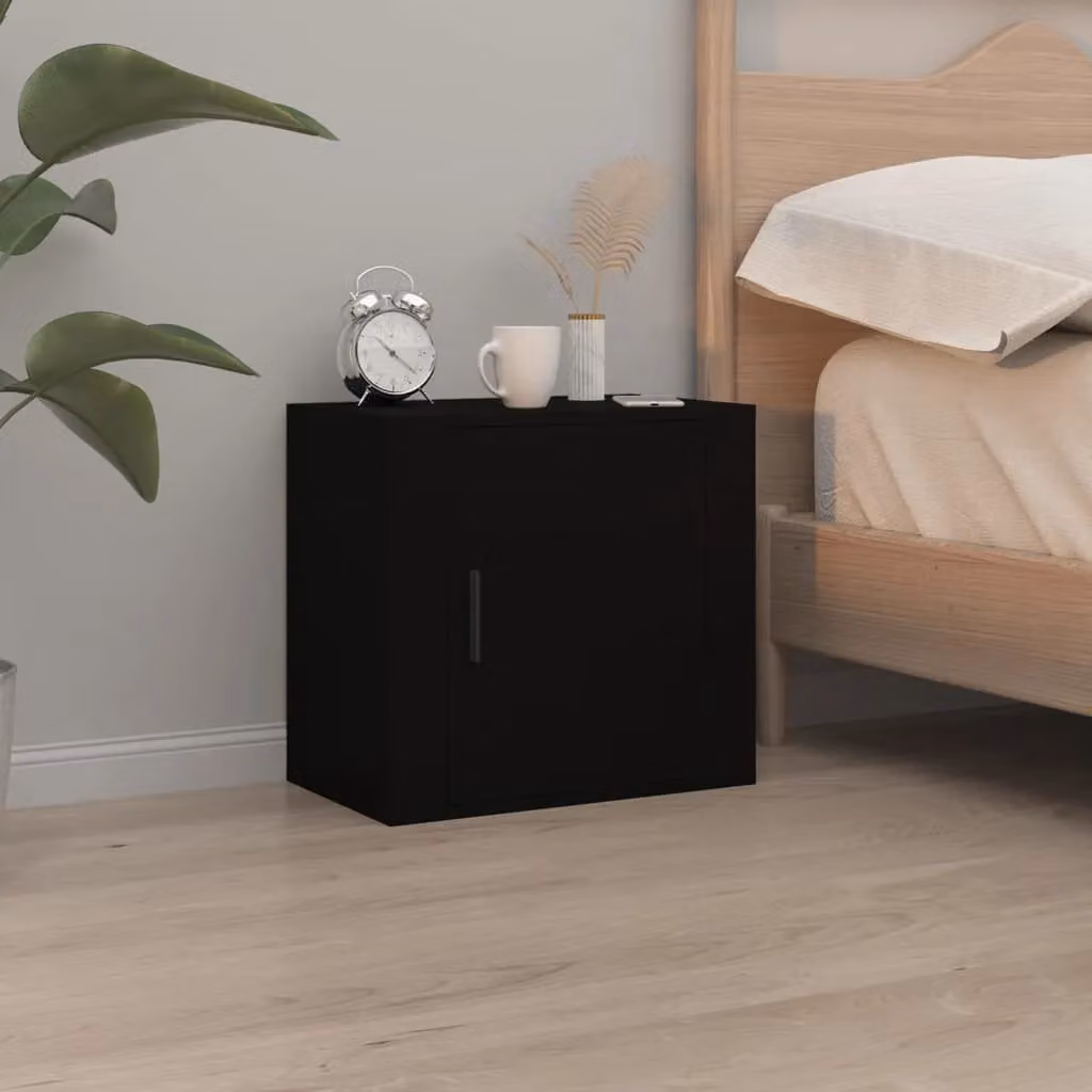 Berkfield Home Wall-mounted Bedside Cabinets, 2 Pack, Black, W: 50 cm, D: 30 cm, H: 47 cm – 2