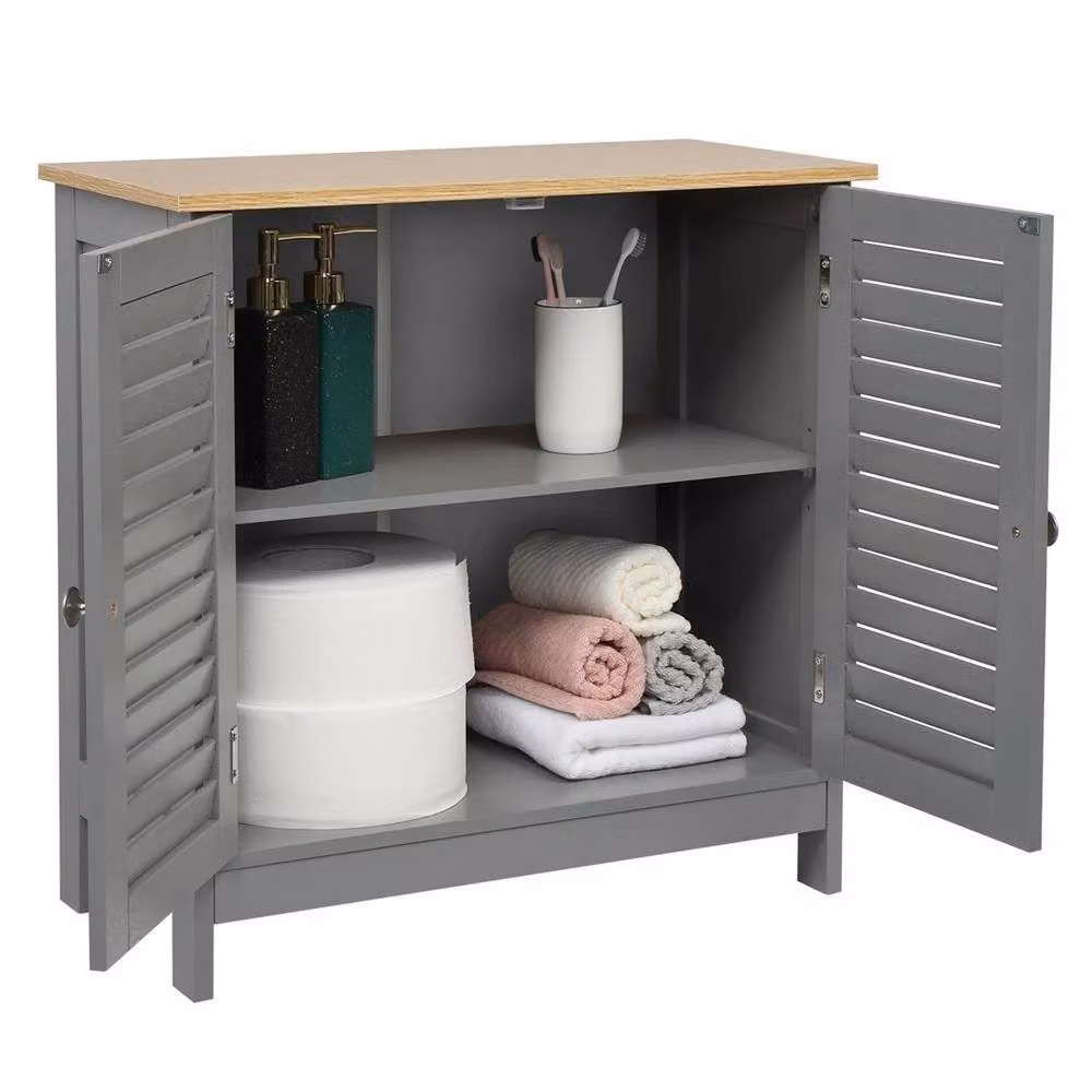 FORGEVIO Modern Two-Door Bathroom Cabinet with Internal Shelves in Grey and Multicolour – 3