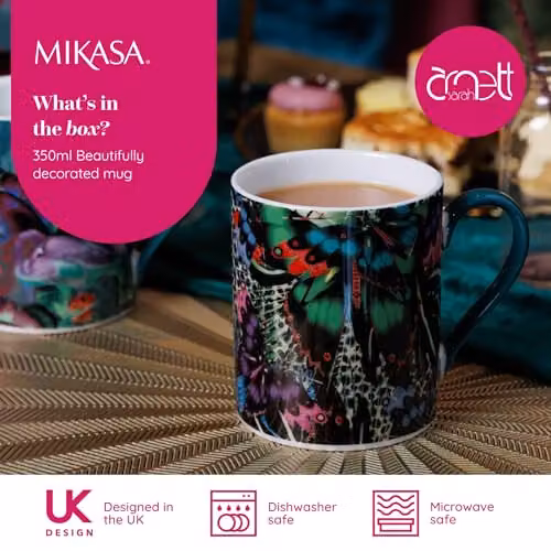 Mikasa Sarah Arnett Porcelain Mug, 350ml, Multicolour Butterfly Print – 2