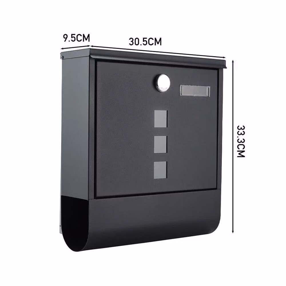 PAWNORA Steel Wall Mount Mail Letter Box in Black W/D/H: 33.3 x 30.5 cm – 2
