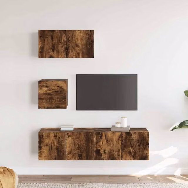 Berkfield Home Classic 4 Piece TV Cabinet Set in Smoked Oak Brown Engineered Wood – 1