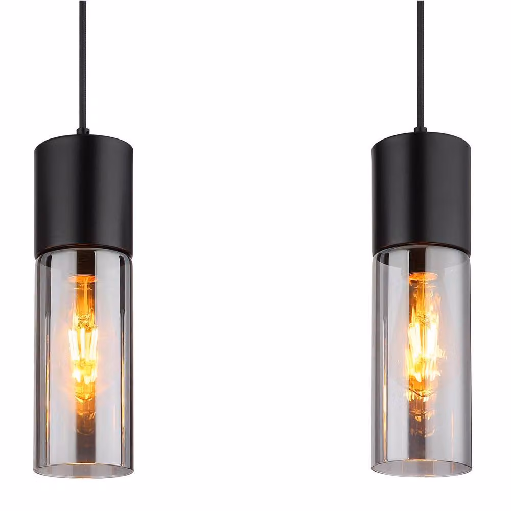 Netlighting Annika Bar Pendant Ceiling Light in Matt Black with Smoke Glass Shade, 3x E27 – 2