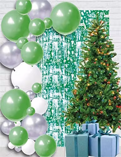 Netagon Green Shimmer Tinsel Curtain with Reindeer and Christmas Tree Design, W: 200 cm, H: 100 cm – 5