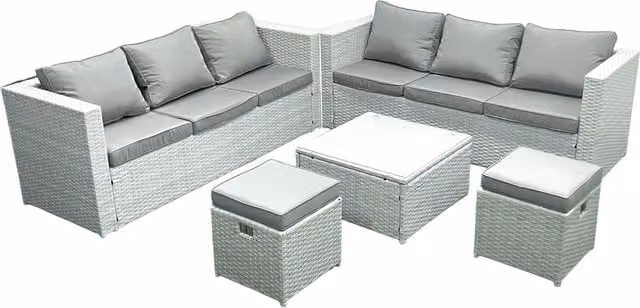 Fimous Garden 8 Seater Rattan Outdoor Furniture Set with 2 Footstools in Light Grey
