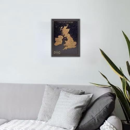 Splosh UK and Ireland Travel Map Pin Board with Black Cork and Wooden Frame, H 59 cm x W 59 cm x D 7 cm – 6