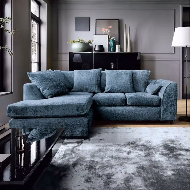 Abakus Direct Harriet Left Facing Corner Sofa in Dark Blue Crushed Chenille