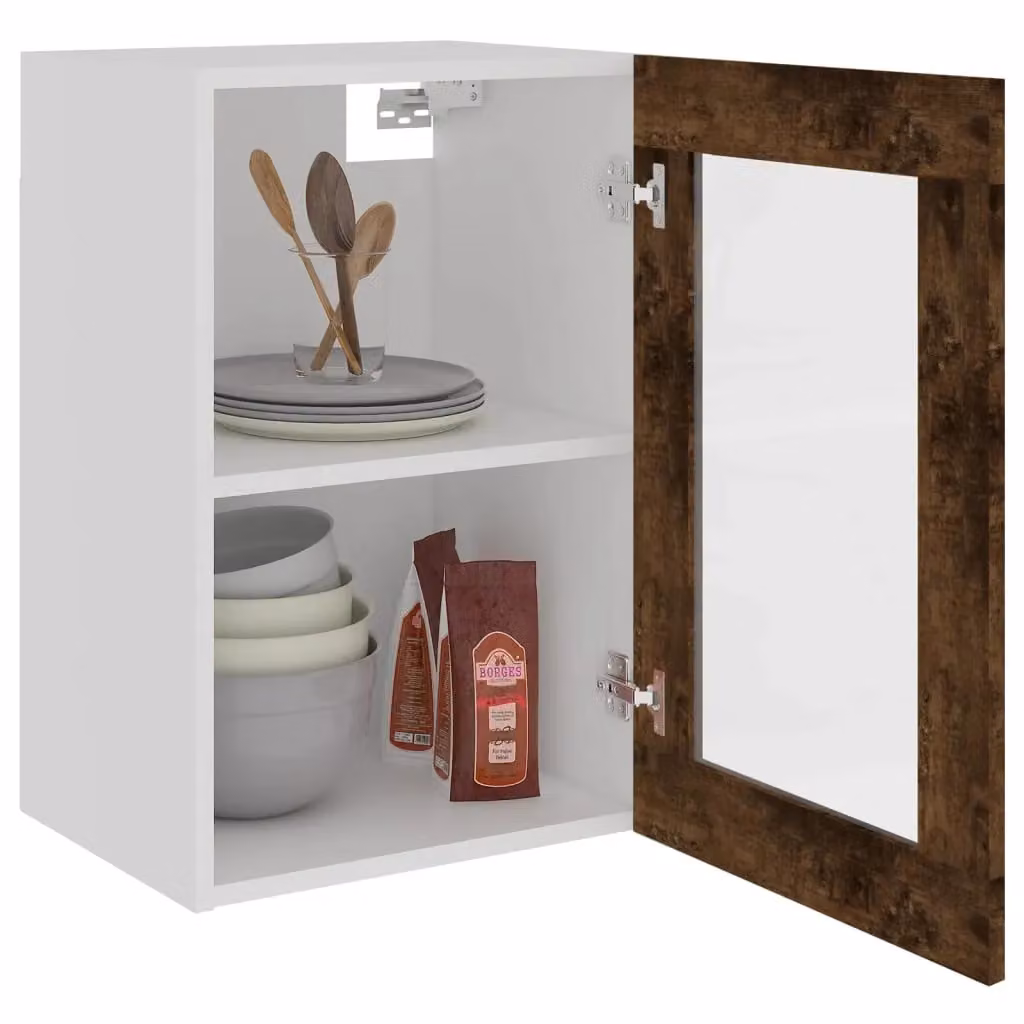 Berkfield Home Smoked Oak Hanging Glass Cabinet, Brown, W: 40 cm, D: 31 cm, H: 60 cm – 3
