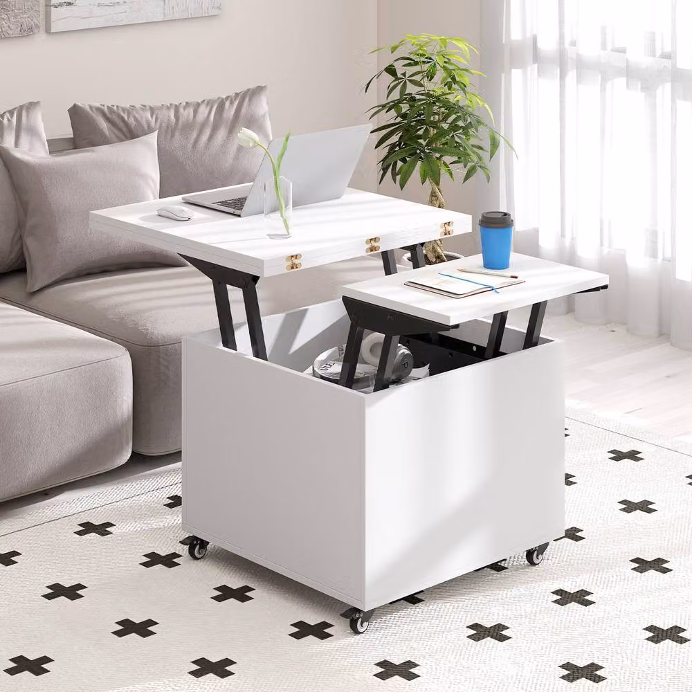 Costway 3-in-1 Folding Lift Top Coffee Table with Hidden Storage in White – 3