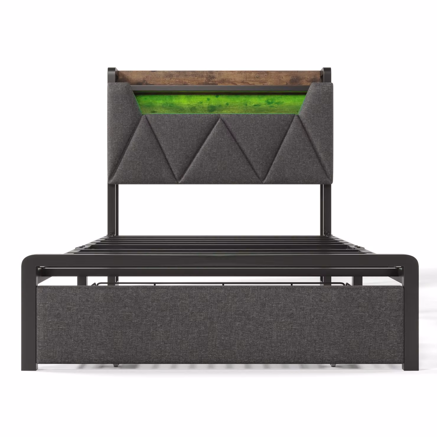 Aosom UK Grey Upholstered Single Storage Bed with LED Lighting, USB Type-C Charging and Drawers, W/D/H: 92 x 208 x 110 cm – 2
