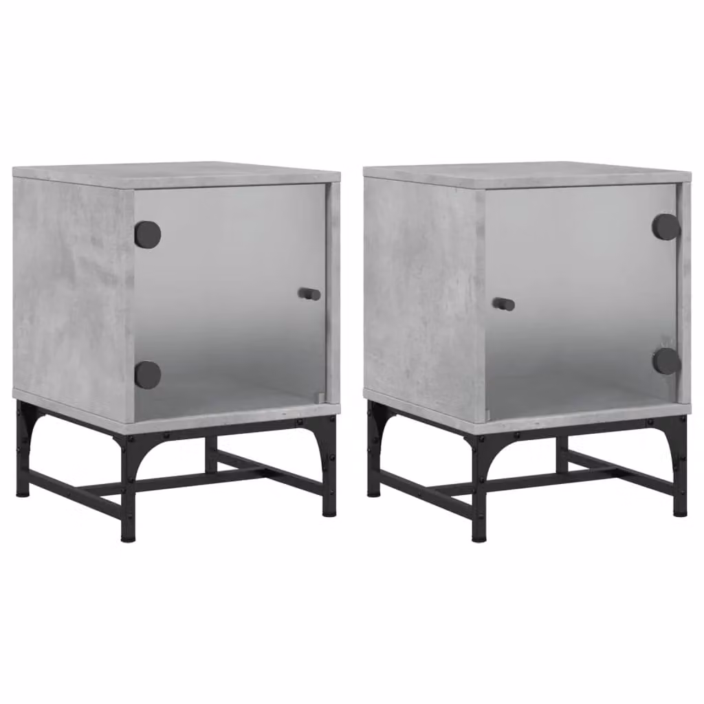 Berkfield Home Bedside Cabinets with Glass Doors, 2 Pack, Concrete Grey, W: 35 cm, D: 37 cm, H: 50 cm – 1