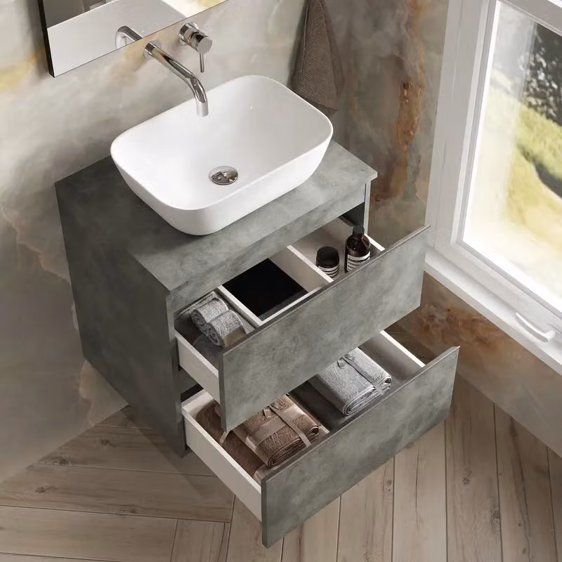 Banyetti Vatilla 600mm Wall Hung Vanity Unit with Matching Worktop in Cemento Grey – 3