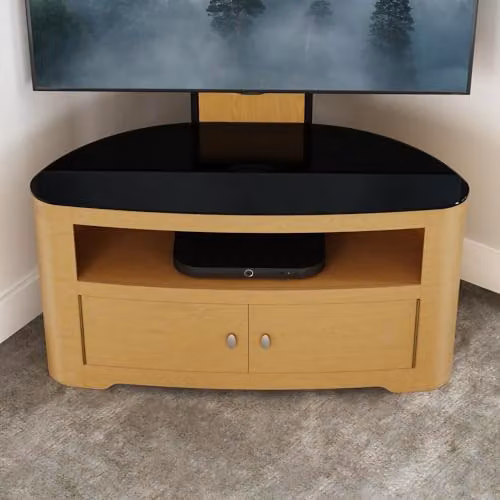 AVF Blenheim Curved Wood TV Stand with Universal VESA Mount, Oak and Black Glass, Width: 100 cm – 2