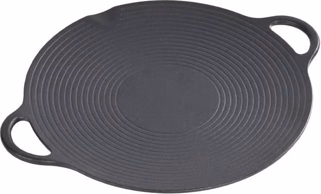 Kelvenix Uncoated Round Cast Iron Frying Pan, Black, W: 43 cm, D: 35 cm, H: 2.5 cm