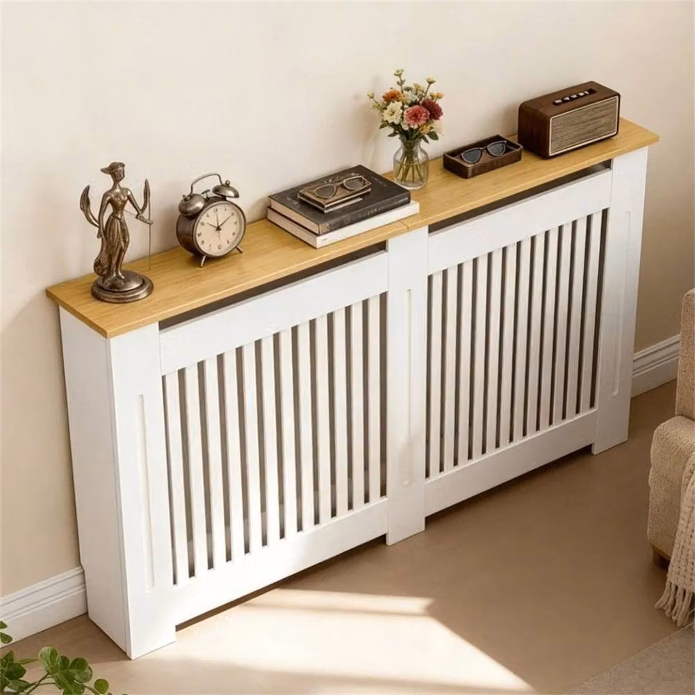 Hinsinc Vertical L-Shaped Wooden Radiator Cover Cabinet in White, W/D/H: 152 x 20 x 83 cm – 3