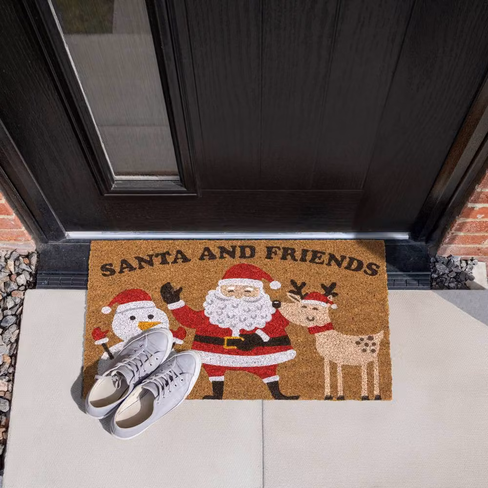 JVL Christmas Coir and PVC Doormat with Santa and Friends Graphic, Multicolour, W: 40 cm, D: 60 cm – 6