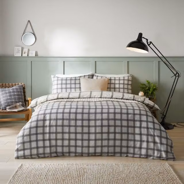 Make It A Home Canberra Check Printed Reversible Duvet Cover Set, Grey, Single