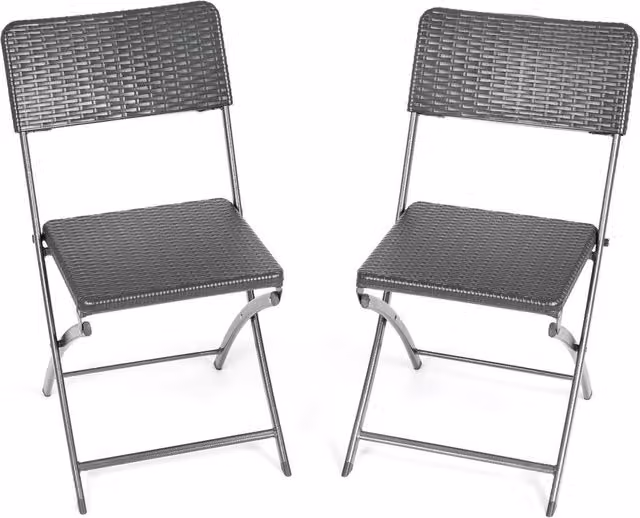 Christow Set of 2 Black Rattan Effect Folding Garden Chairs for Outdoor Dining – 1