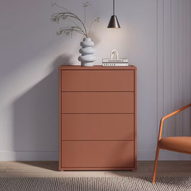 Furniture To Go Alice Springs 4 Drawer Chest with Push-Open Drawers in Sage Green and Terracotta