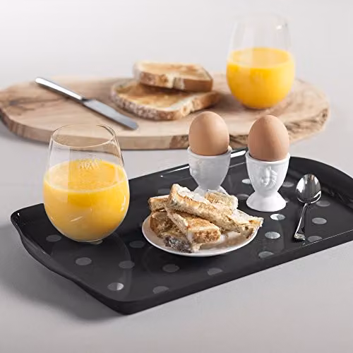 Zeal Melamine Dotty Rectangular Serving Tray with Handles, Grey, W: 38 cm, D: 24 cm – 2