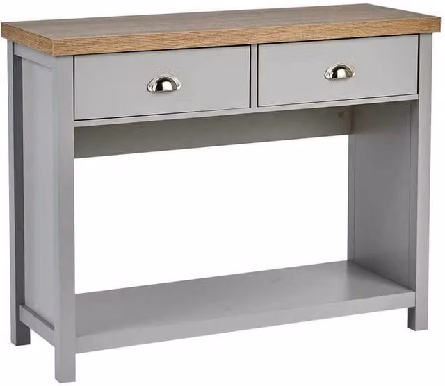 FORGEVIO Modern Grey Wood Console Table with 2 Drawers and Metal Handles