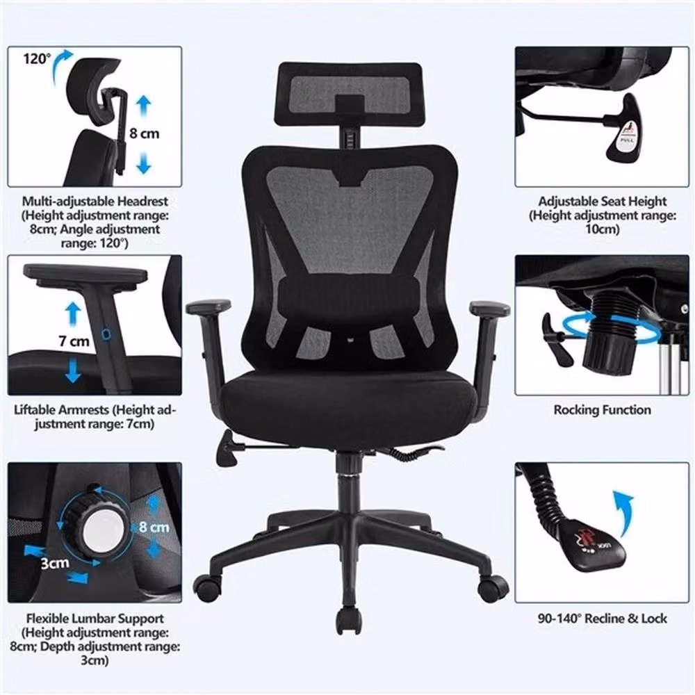 Kelvenix Ergonomic Black Fabric Office Desk Chair with Headrest and Armrests – 4