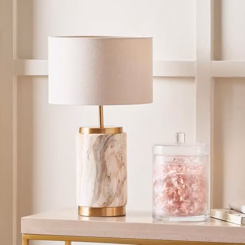 Pacific Lifestyle Ruma Ceramic Table Lamp in Brown and Beige with Art Deco Style, W: 28 cm, D: 28 cm, H: 48 cm