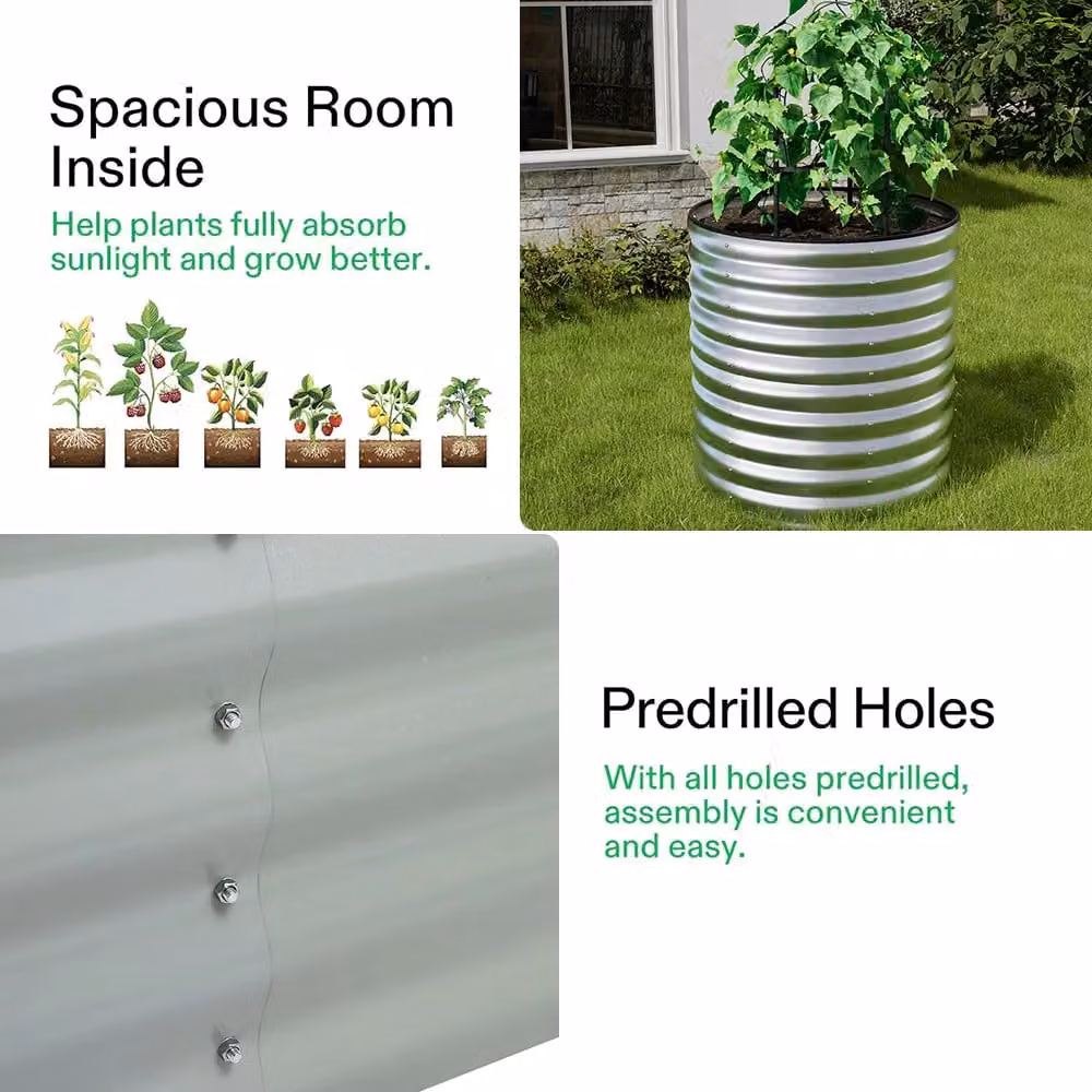 Living and Home Round Galvanised Steel Raised Garden Bed in Silver, Diameter: 80 cm – 5