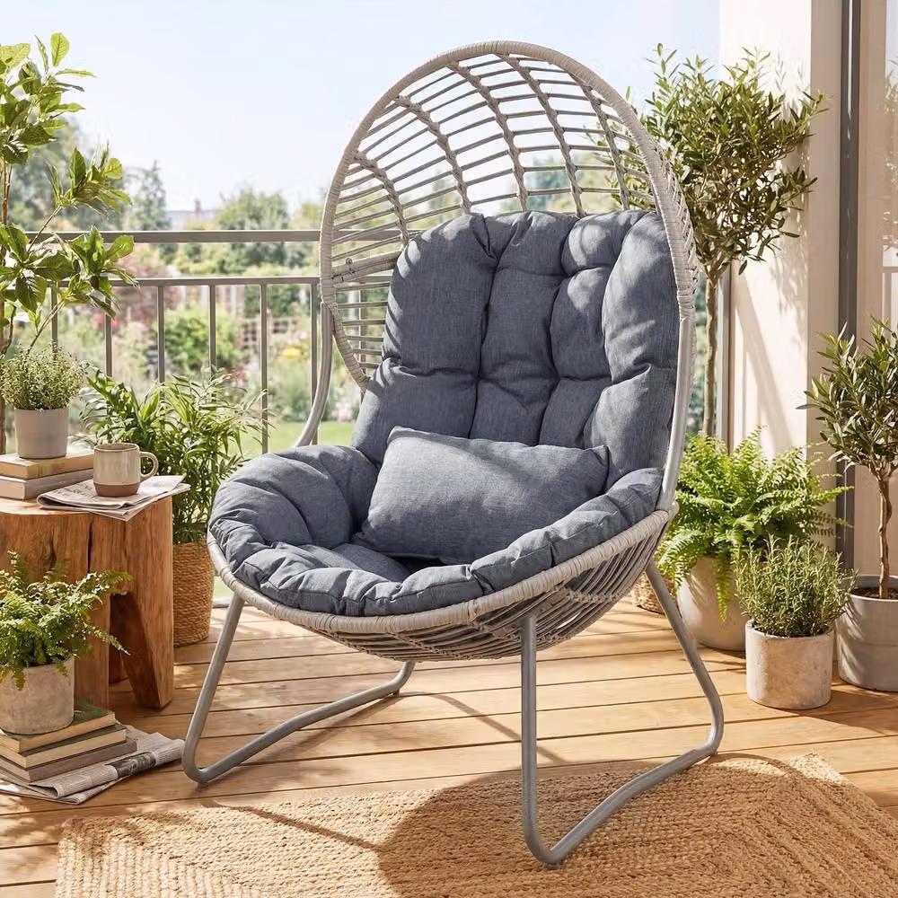 Costway Oversized PE Wicker Egg Chair with Removable Seat and Back Cushions in Grey – 3