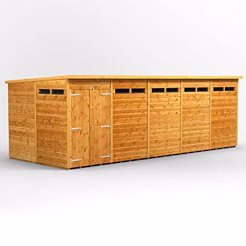 Powersheds Premium Pent Security Wooden Shed in Brown with Double Doors and Toughened Glass, W: 608.7 cm, D: 240.4 cm, H: 260.4 cm – 1