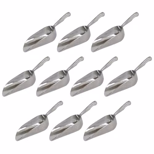 Rink Drink 10 Pack Silver Aluminium Ice Scoops, 3.5oz Metal Food Scoopers