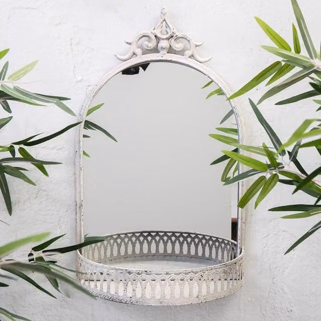 Annibells White Metal Oval Vintage Garden Mirror Wall Display Shelf W/D/H: 43 x 43 x 43 cm