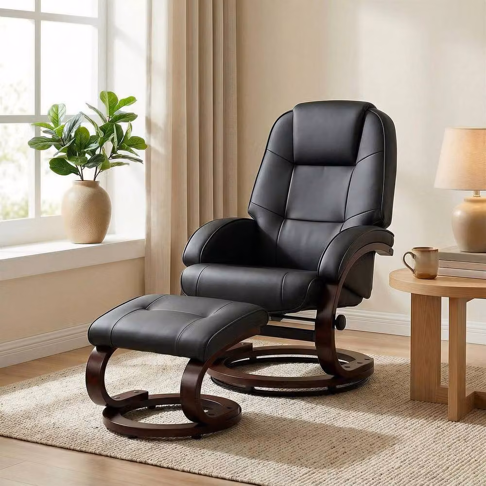 SPETLEK Black Swivel Recliner Armchair with Ottoman and Armrests – 3