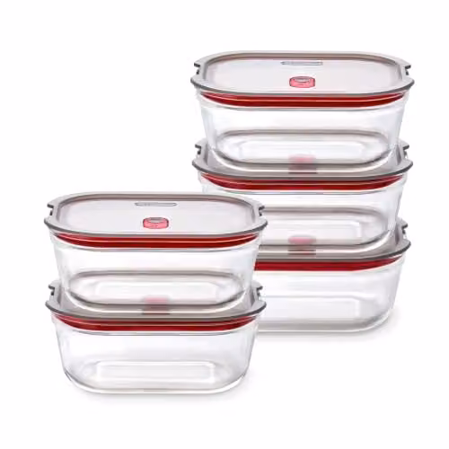 Black + Blum Stack + Nest Airtight Glass Food Storage Container Set, 900ml, 5 Pack, Black and Transparent