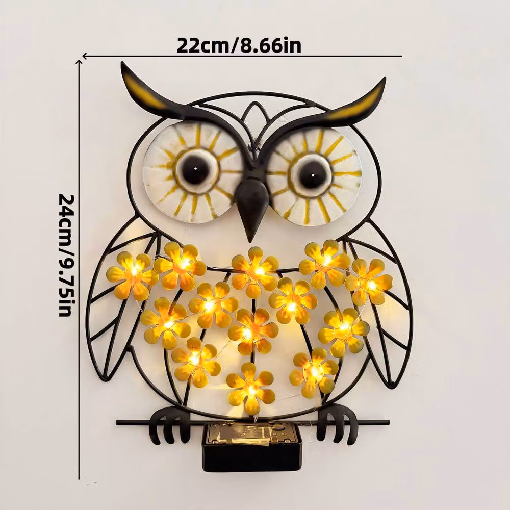 Quipulse Solar-Powered LED Wrought-Iron Owl Wall Light in Black with Dusk Sensor and Warm White Light – 2
