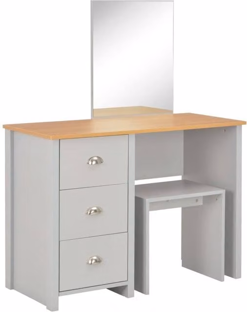 Berkfield Home Modern Dressing Table with Mirror and Stool, Grey, W/D/H: 104 x 45 x 131 cm