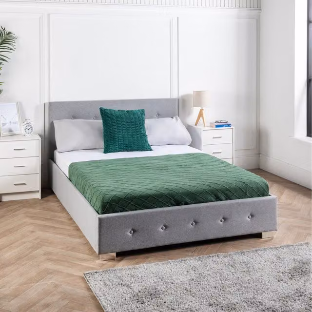 Home Treats Modern Upholstered Single Storage Ottoman Bed Frame in Grey, W/D/H: 90 x 200 cm