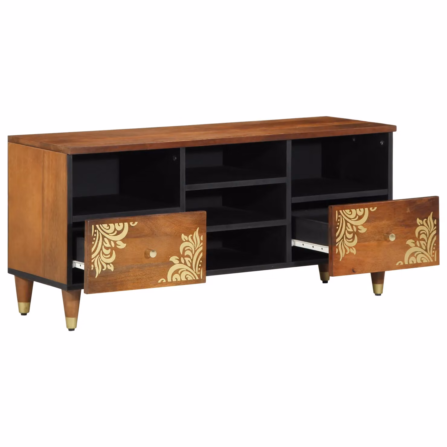 Berkfield Home Modern Mango Wood TV Cabinet in Brown and Gold, W/D/H: 100 x 33 x 46 cm – 2