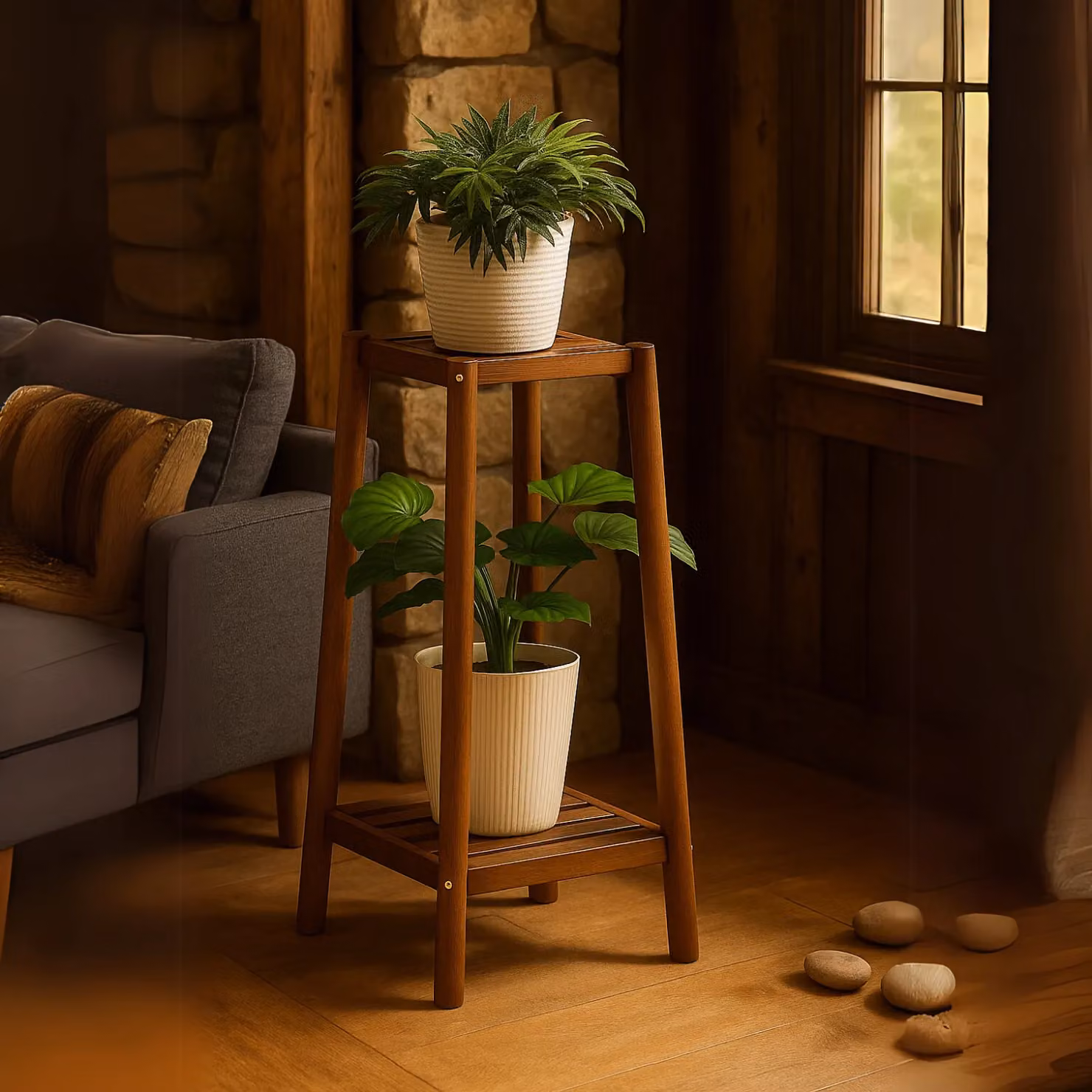 Rafaelo Mobilia 2 Tier Wooden Indoor Outdoor Plant Stand in Brown – 2