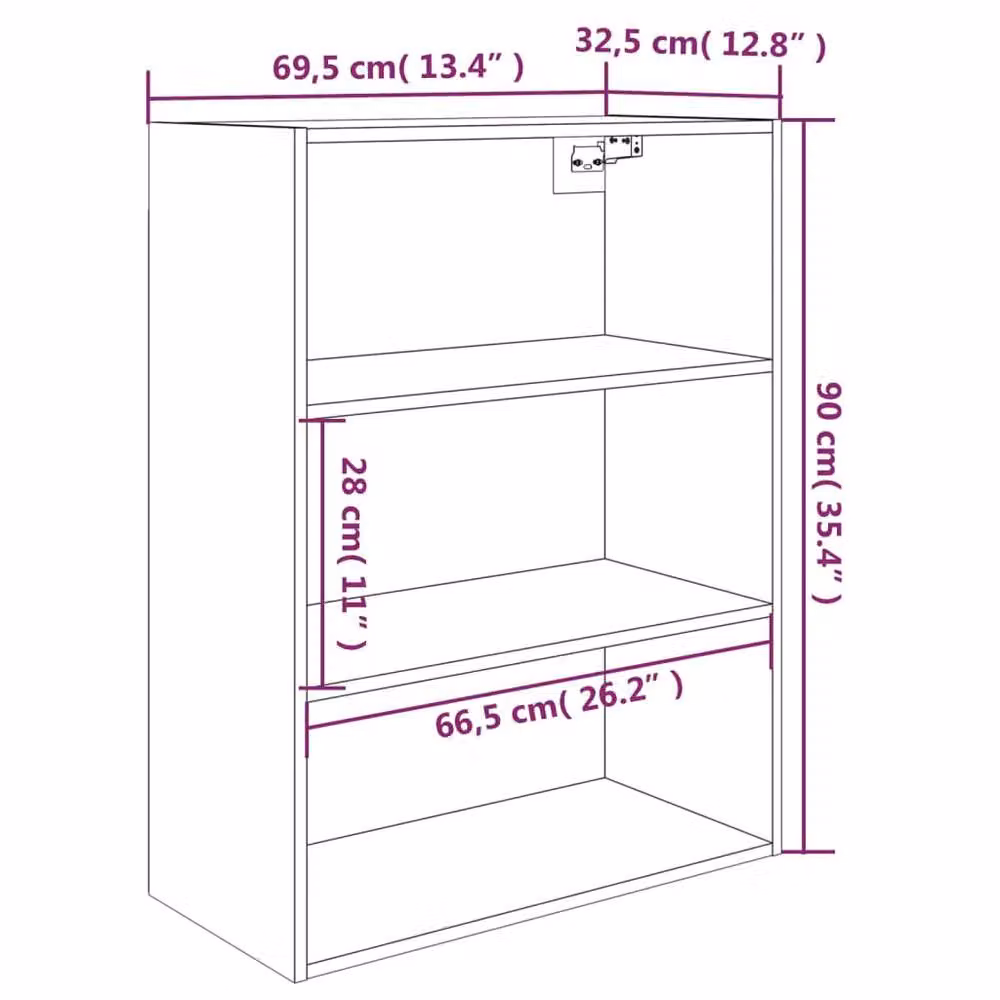 Berkfield Home Hanging Wall Cabinet in Black, W/D/H: 69.5 x 32.5 x 90 cm – 3