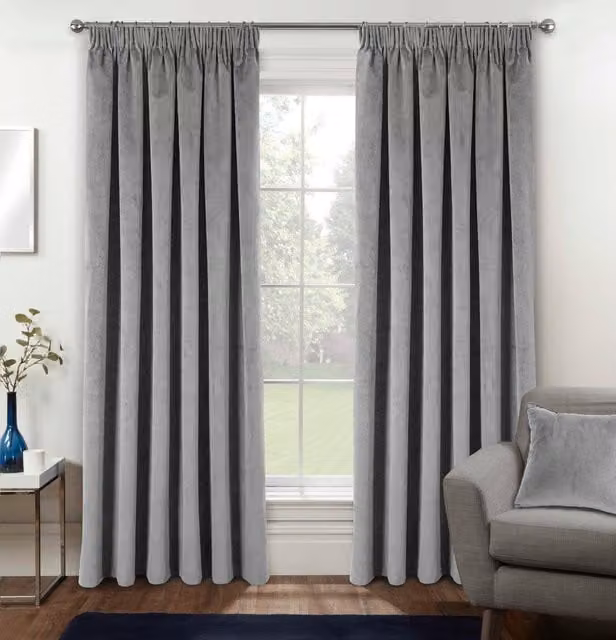Enhanced Living Grey Luxury Supersoft Velvet Blackout Thermal Tape Top Curtains, W: 168 cm, D: 229 cm