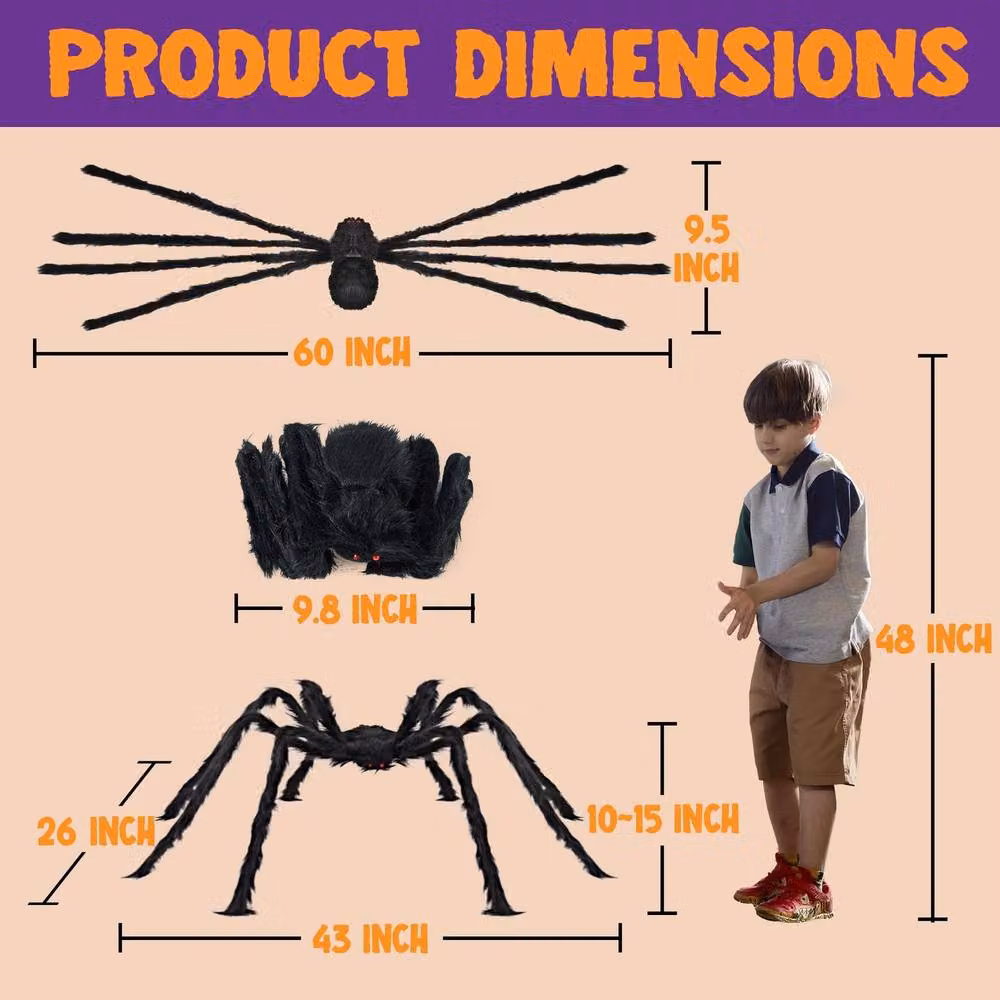 YnysTec Halloween Prop Set featuring 150cm Hairy Giant Spider and 7m Web in Black – 3